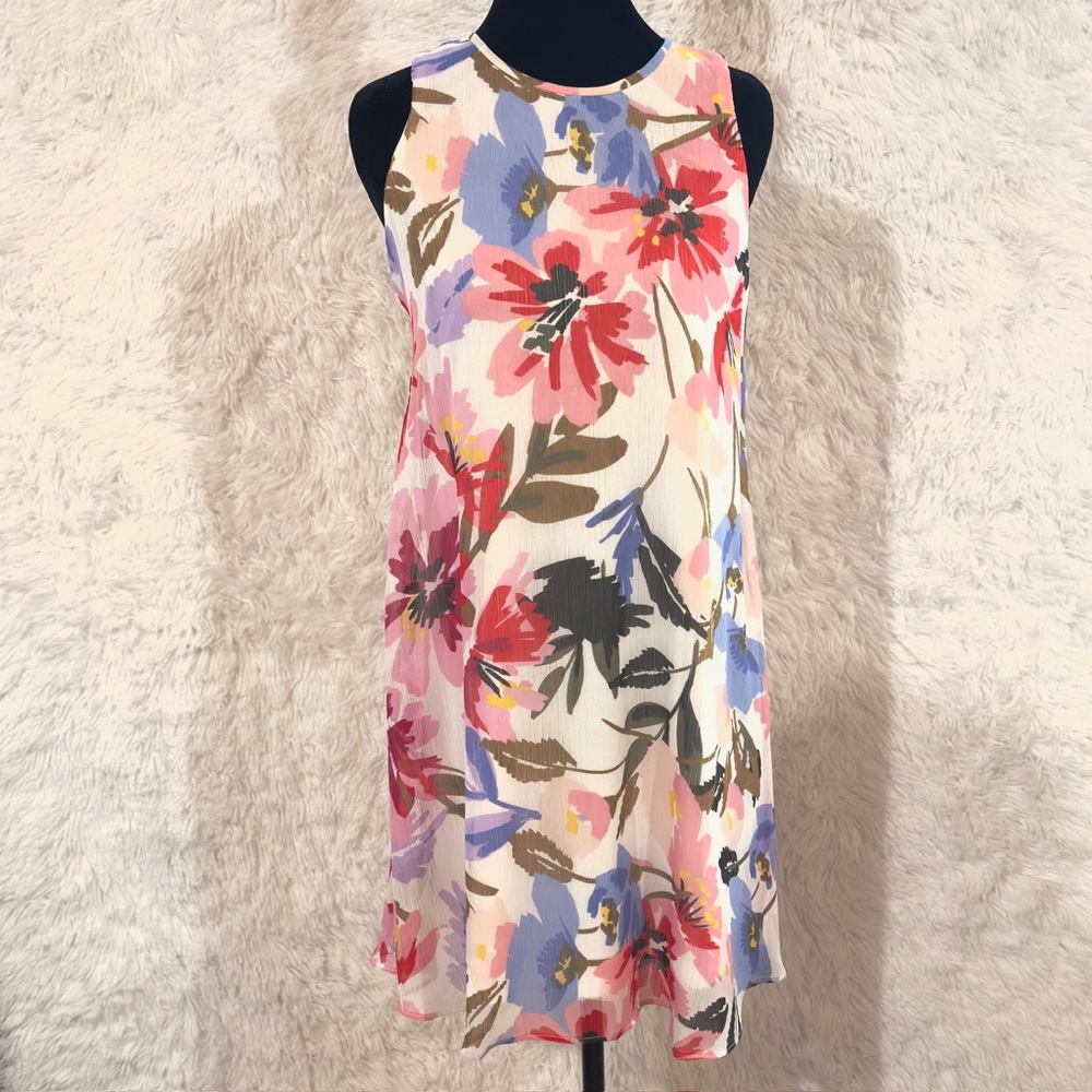 Calvin Klein Pink and Blue Asymmetrical Halter Sundress